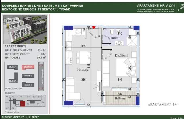 Tirane, shes apartament Kati 5, 60 m² 60.000 Euro (28 Nëntori)
