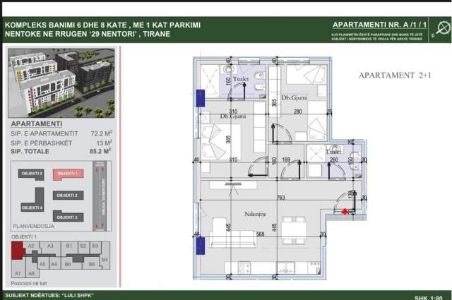Tirane, shes apartament Kati 5, 60 m² 60.000 Euro (28 Nëntori)