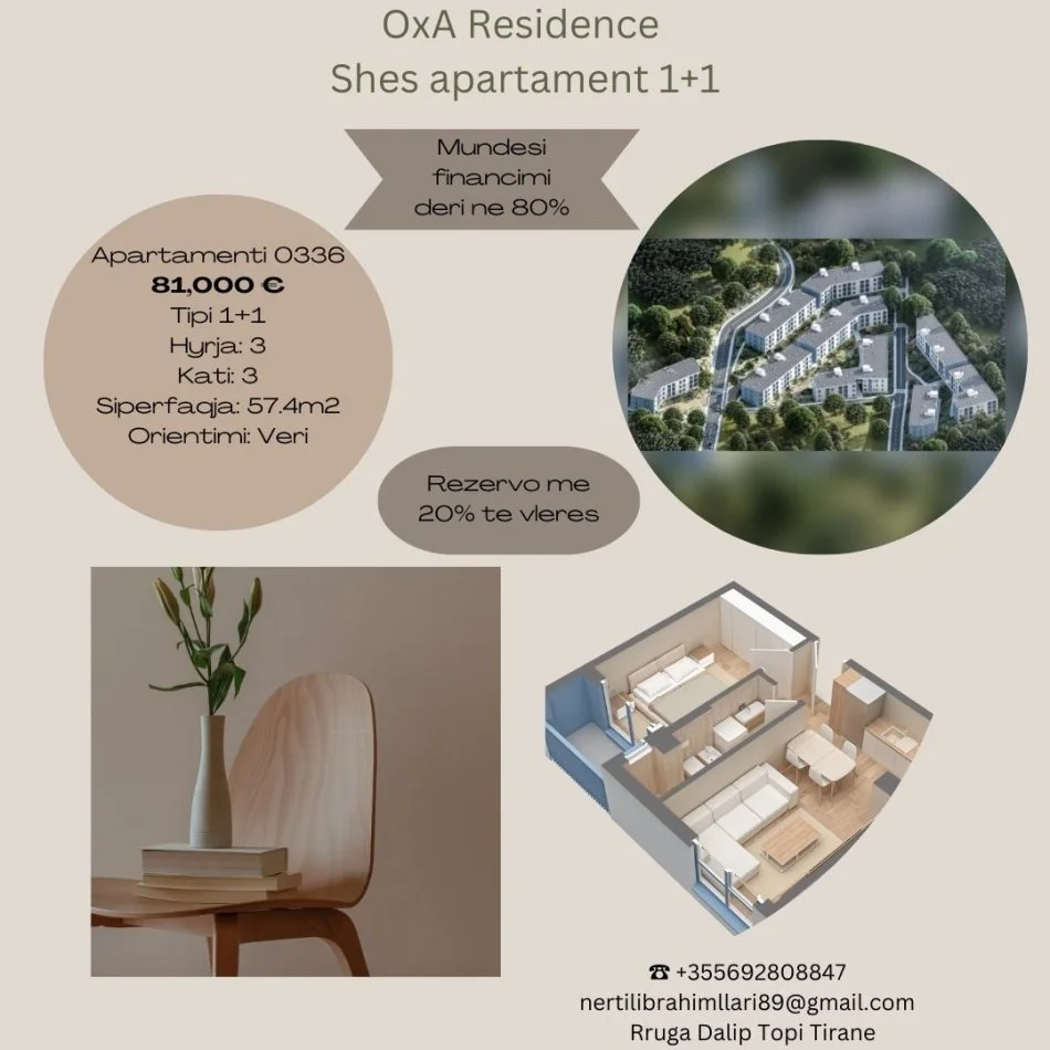 Tirane, shes apartament 1+1+Ballkon Kati 3, 57 m² 81.000 € (Rruga Dalip Topi Tirane)