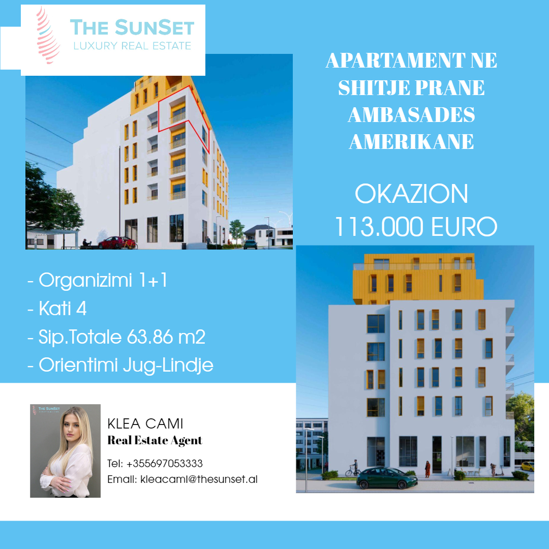 🌟OKAZION, Apartament ne shitje 1+1 Mbrapa Ambasades Amerikane🌟