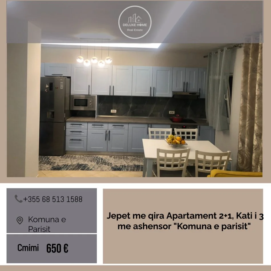 Tirane, jepet me qera apartament 2+1+Ballkon Kati 3, 95 m² 650 € (komuna e parisit)