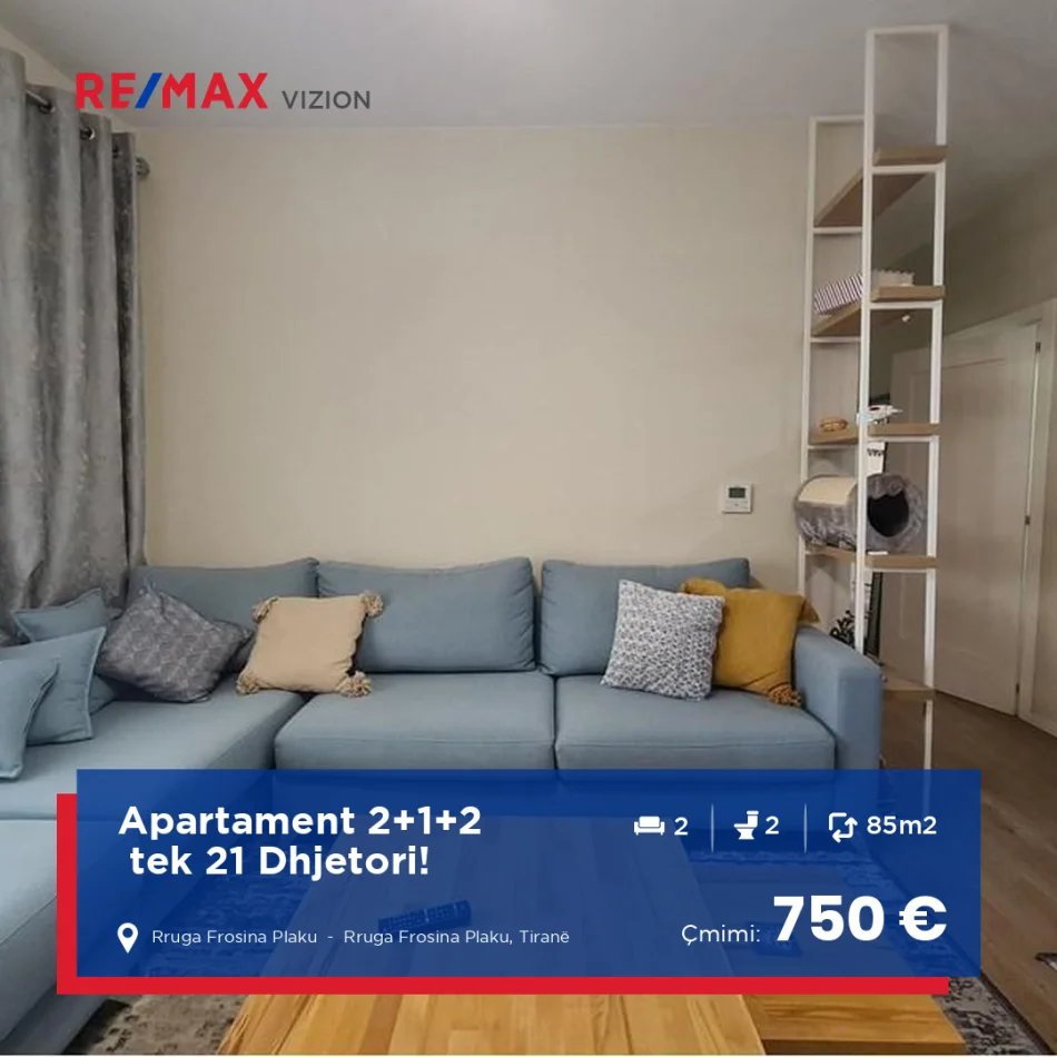 Tirane, jepet me qera apartament 2+1+Aneks+Ballkon Kati 4, 90 m² 750 € (Frosina Plaku)
