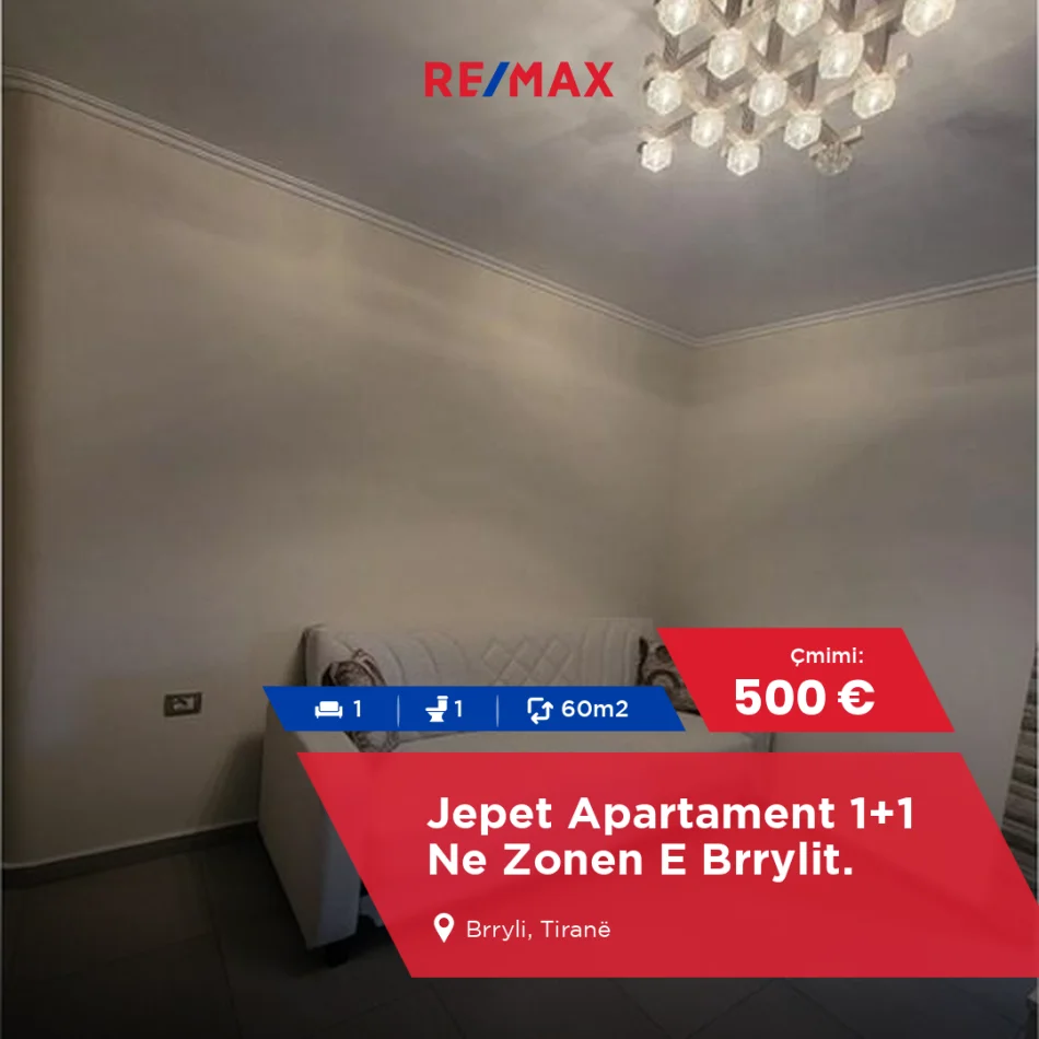 Tirane, jepet me qera 1+1 Kati 3, 60 m² 500 € (Brryli)
