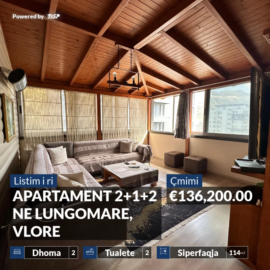 REZERVO PRONEN VETEM ME 500€! APARTAMENT 2+1+2 NE LUNGOMARE, VLORE