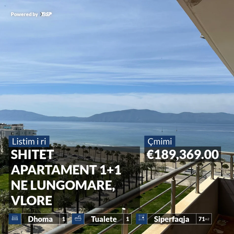 REZERVO PRONEN VETEM ME 500€!  SHITET APARTAMENT 1+1 NE LUNGOMARE, VLORE
