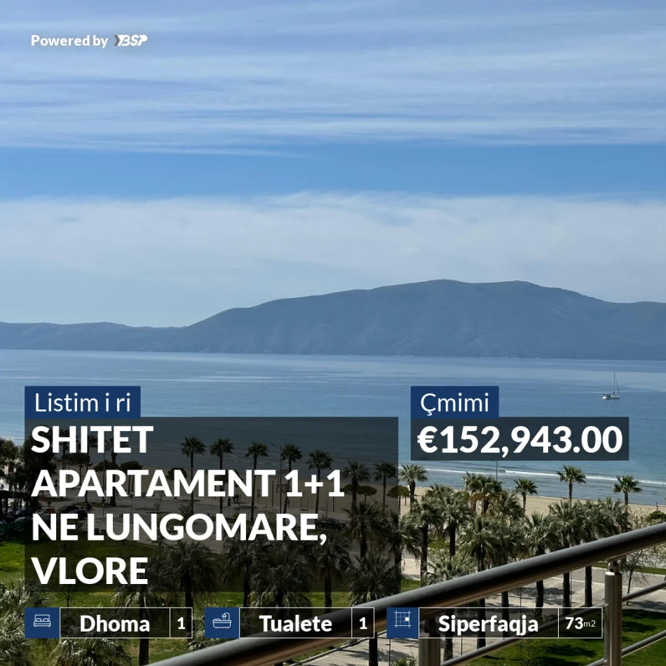 REZERVO PRONEN VETEM ME 500€! SHITET APARTAMENT 1+1 NE LUNGOMARE, VLORE