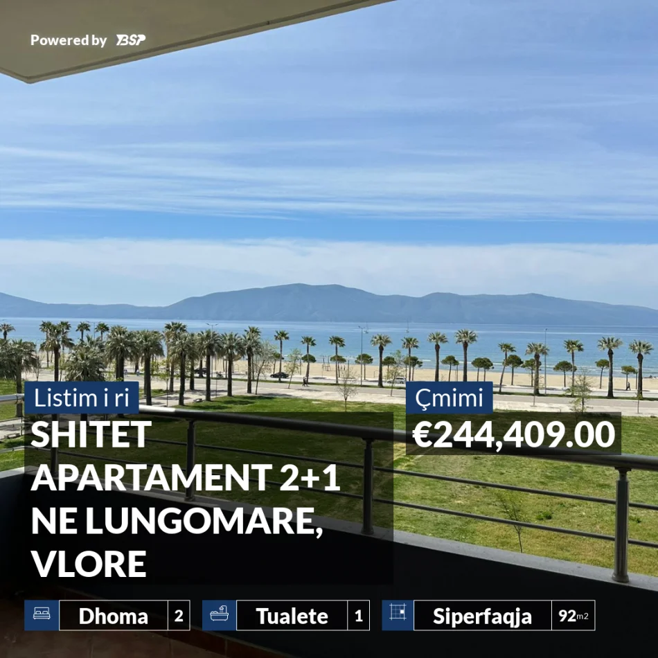 REZERVO PRONEN VETEM ME 500€!  SHITET APARTAMENT 2+1 NE LUNGOMARE, VLORE