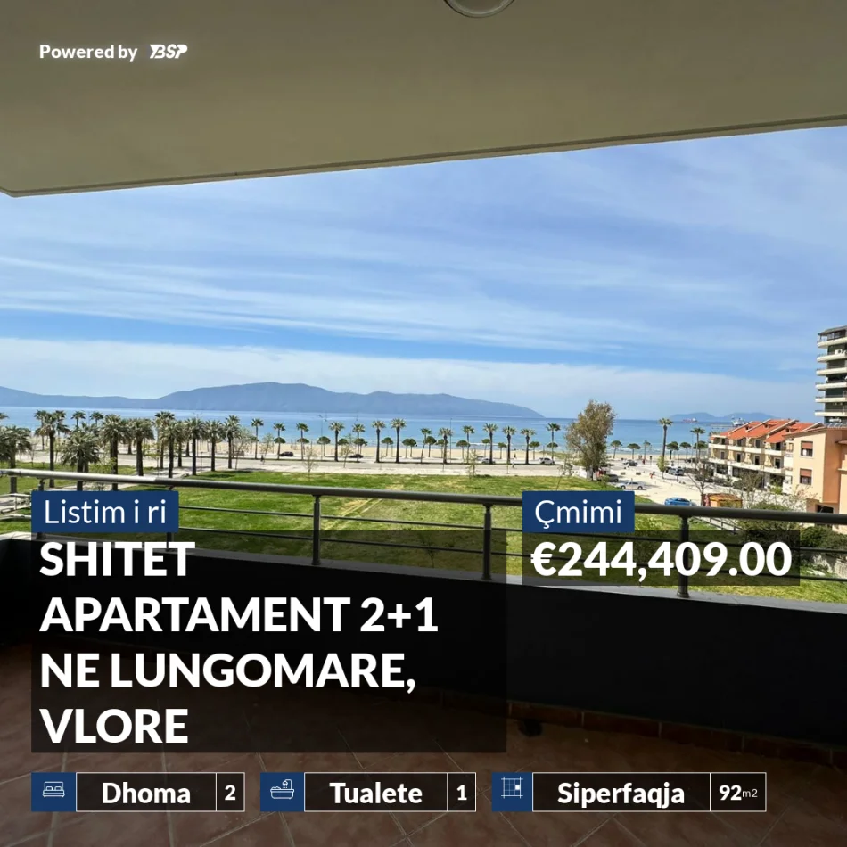 REZERVO PRONEN VETEM ME 500€! SHITET APARTAMENT 2+1 NE LUNGOMARE, VLORE