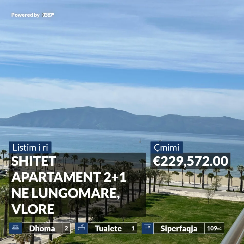 REZERVO PRONEN VETEM ME 500€! SHITET APARTAMENT 2+1 NE LUNGOMARE, VLORE