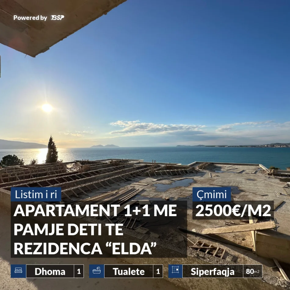 REZERVO PRONEN VETEM ME 500€! SHITET APARTAMENT 1+1 ME PAMJE DETI TE REZIDENCA “ELDA”, VLORE