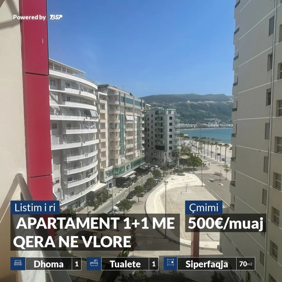 Vlore, jepet me qera apartament 1+1+Ballkon Kati 7, 70 m² 500 € 