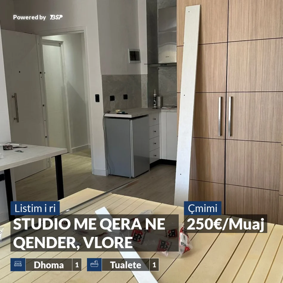 Vlore, jepet me qera garsonier 1+1 Kati 4, 250 € (MURADIE)