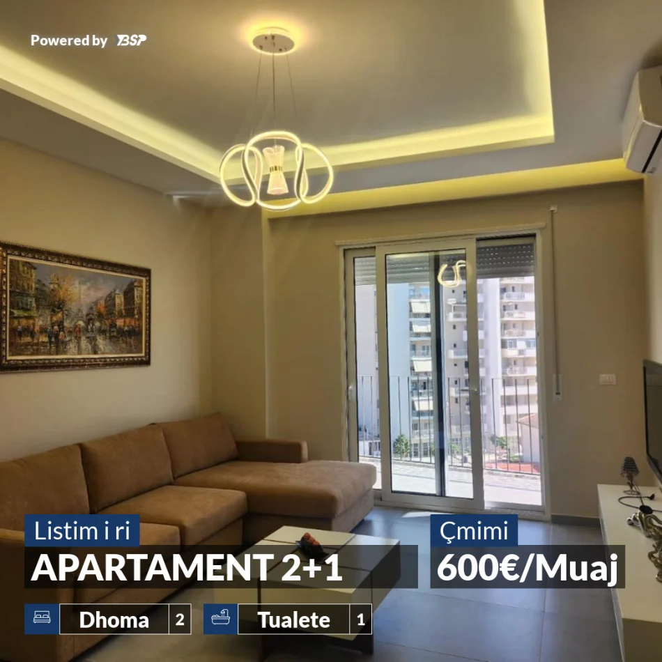 Vlore, jepet me qera apartament 2+1+Ballkon , 600 € (VLORE-SKELE)