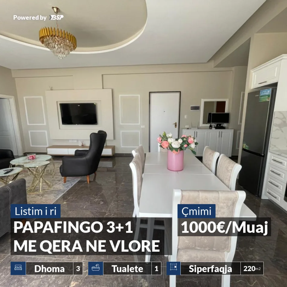 Vlore, jepet me qera apartament 3+1+Ballkon , 220 m² 1.000 € (KOMBINATI I PESHKUT)