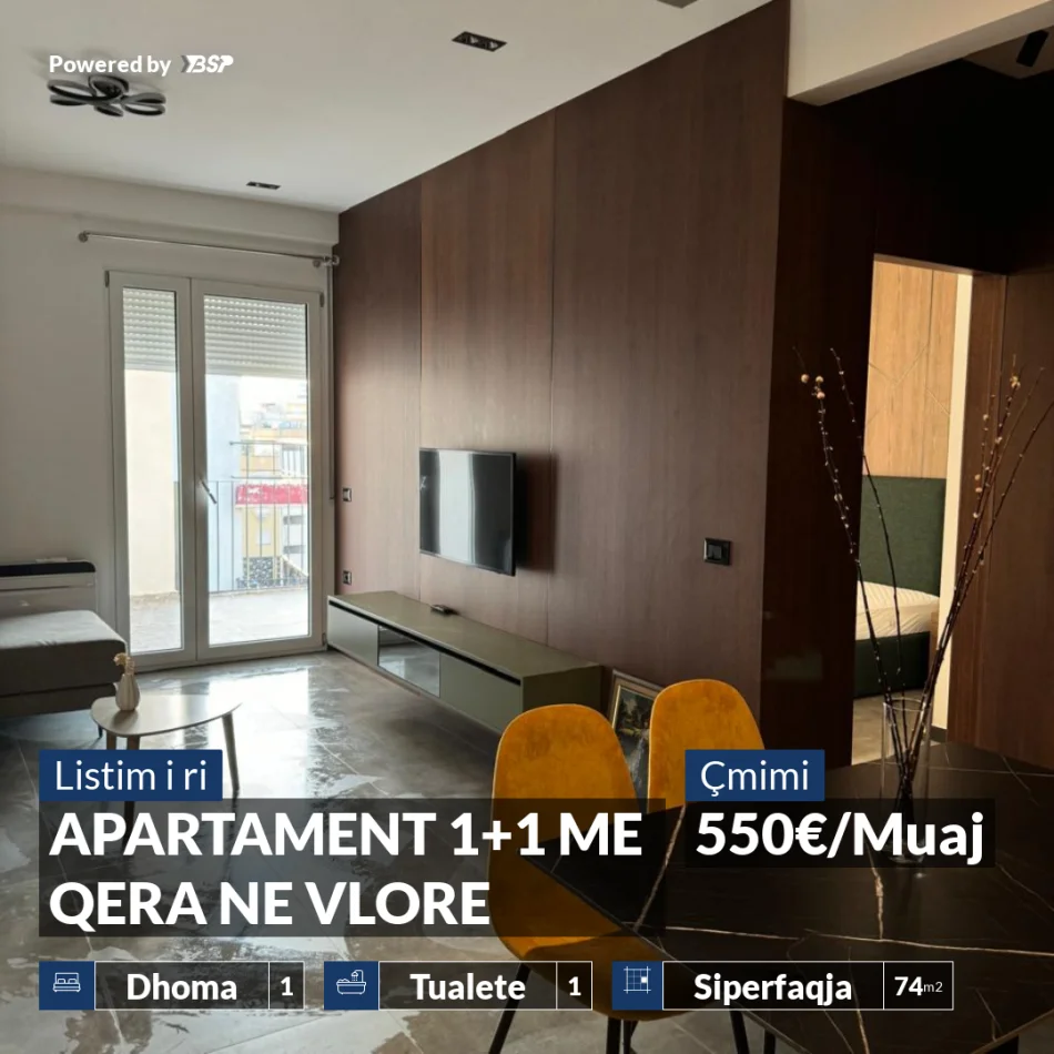 Vlore, jepet me qera apartament 1+1+Ballkon Kati 11, 74 m² 550 € (HOTEL PARTNER)