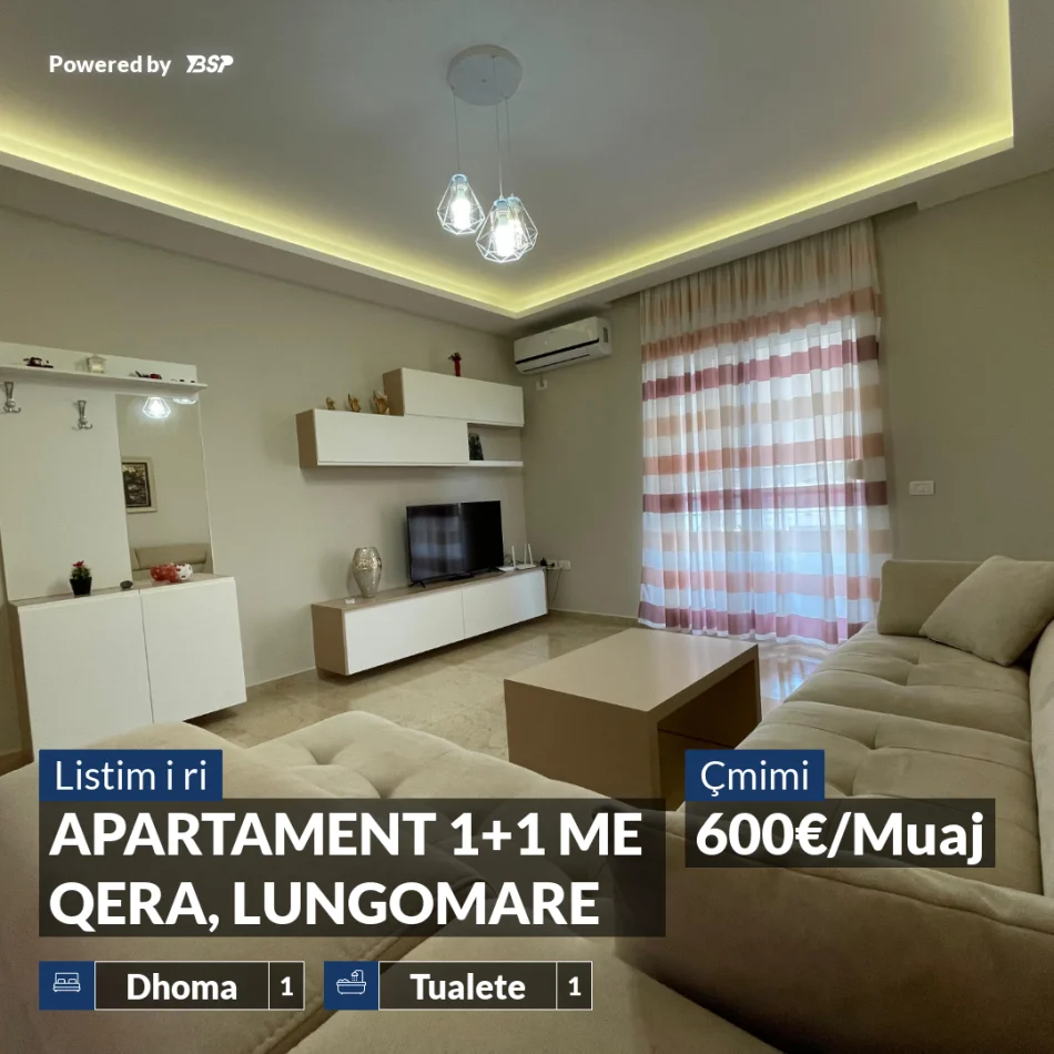 Vlore, jepet me qera apartament 1+1+Ballkon , 600 € (LUNGOMARE)