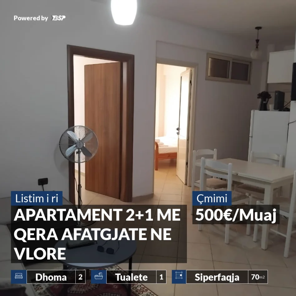 Vlore, jepet me qera apartament 2+1+Ballkon Kati 3, 70 m² 500 € (GJYKATA E RRETHIT GJYQESOR VLORE)