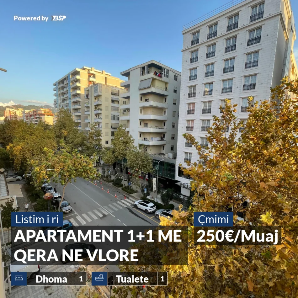 Vlore, jepet me qera apartament 1+1+Ballkon , 250 € (RRUGA E CIPAJVE)