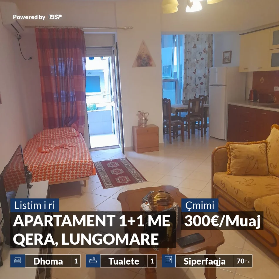 Vlore, jap me qera apartament 1+1+Ballkon , 70 m² 300 € (LUNGOMARE)