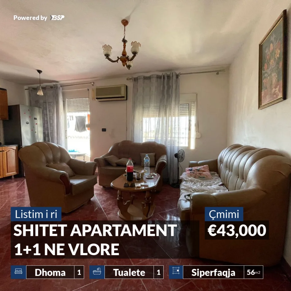 Vlore, shitet apartament 1+1 , 56 m² 43.000 € (KOMISARIATI)
