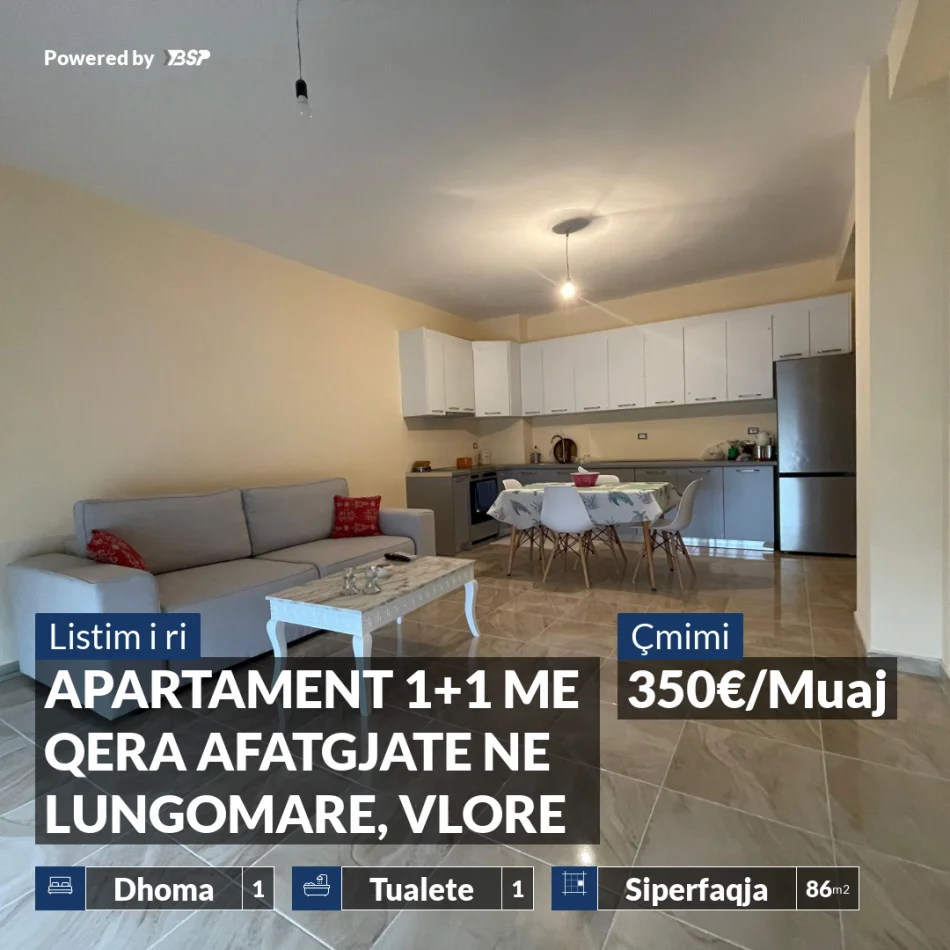 Vlore, jepet me qera apartament 1+1+Ballkon , 86 m² 350 € (LUNGOMARE)