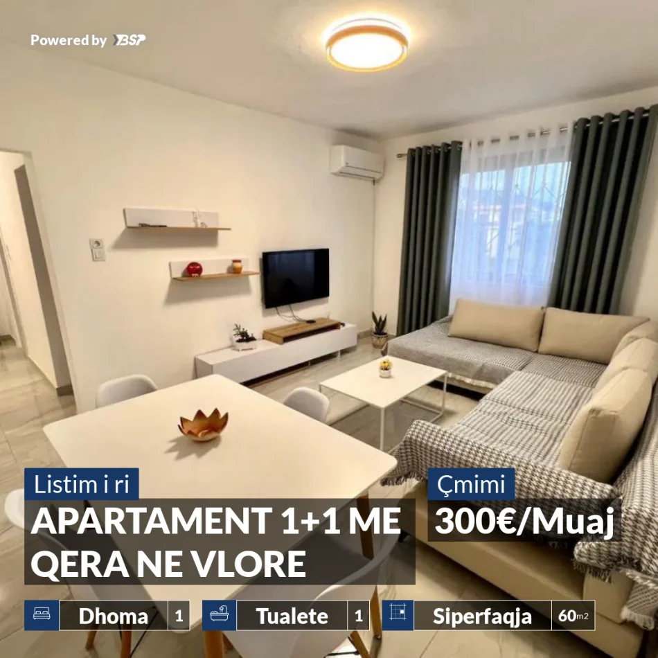 Vlore, shitet apartament 1+1+Ballkon Kati 1, 60 m²