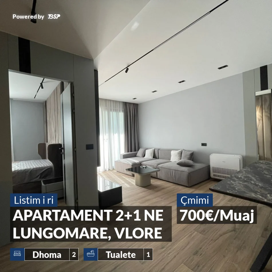 Vlore, jepet me qera apartament 2+1+Ballkon , 700 € (LUNGOMARE)