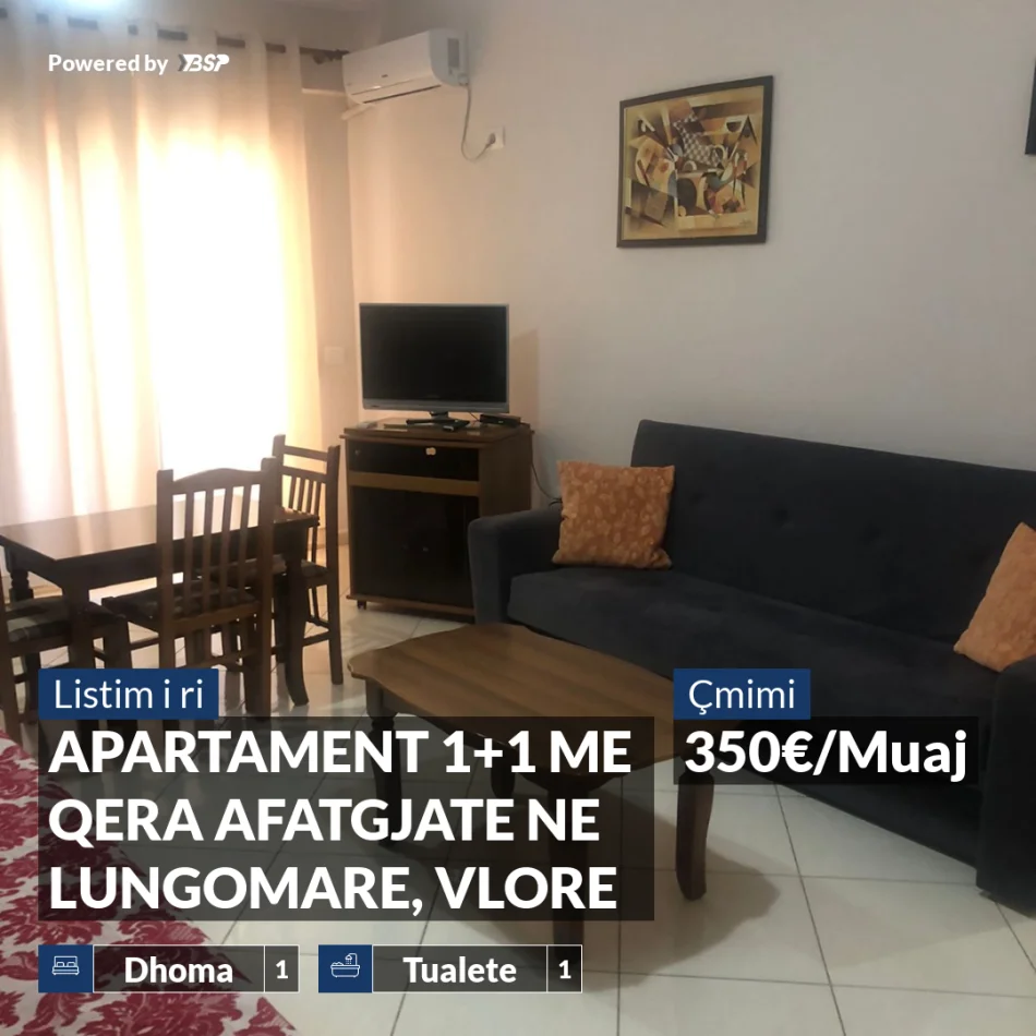 Vlore, jepet me qera apartament 1+1+Ballkon Kati 9, 350 € (LUNGOMARE)