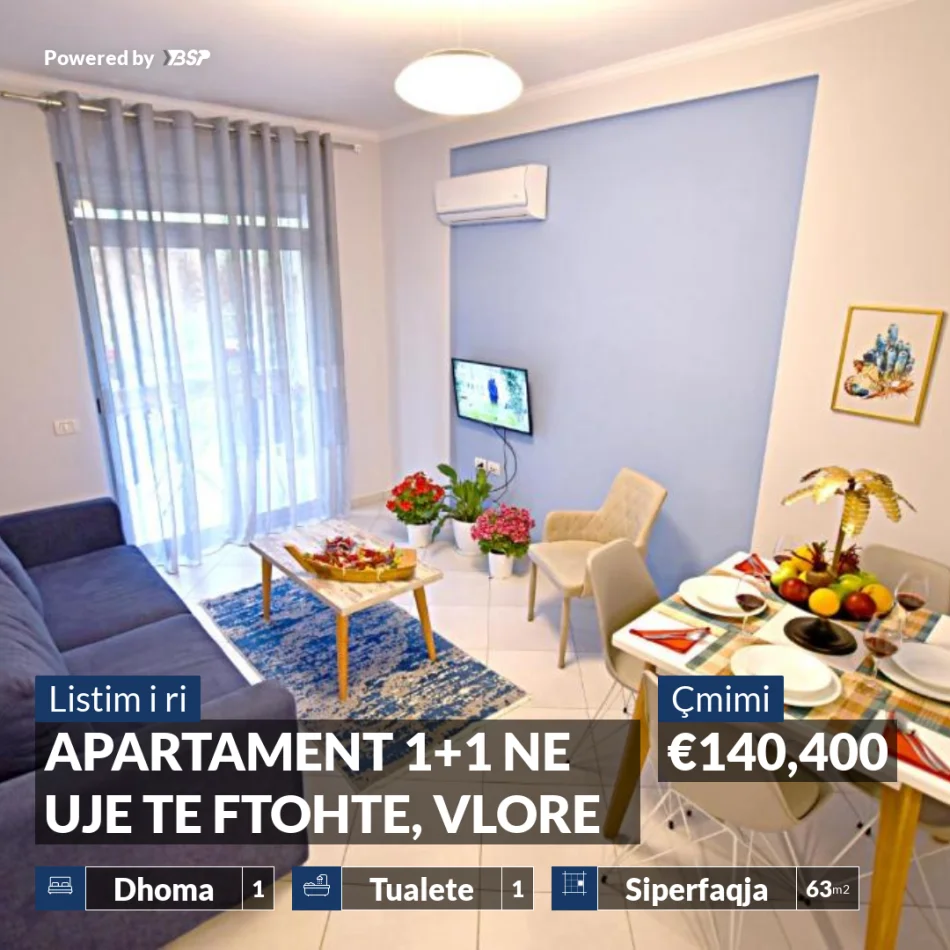 Vlore, shitet apartament 1+1+Ballkon Kati 2, 63 m² 140.400 € (UJE I FTOHTE)