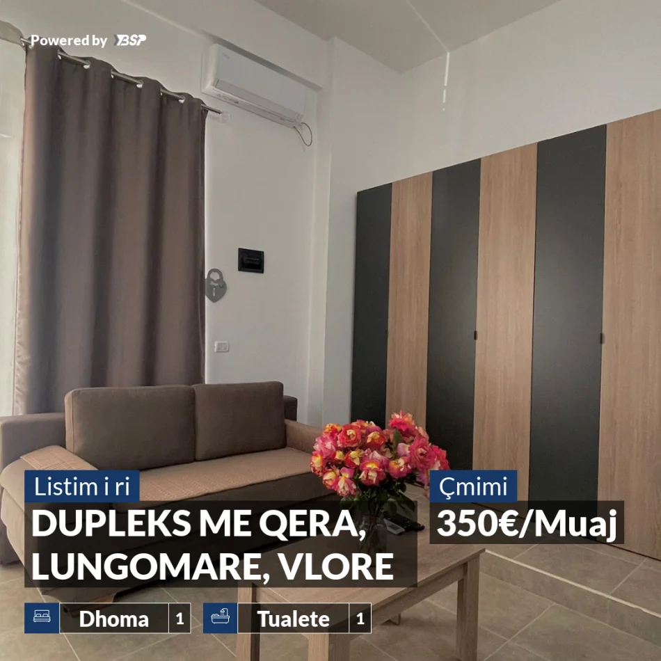 Vlore, jepet me qera apartament duplex 1+1 , 350 € (LUNGOMARE)
