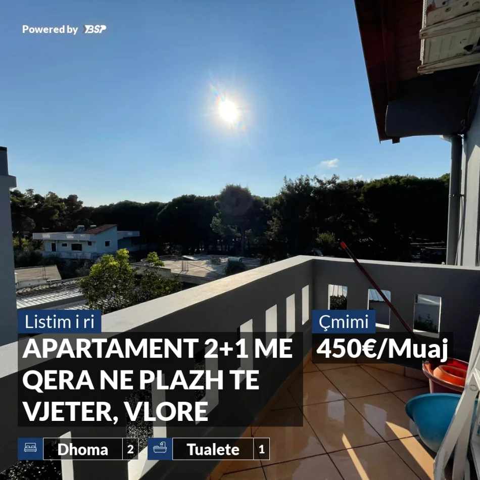 Vlore, jepet me qera apartament 2+1+Ballkon , 450 € (PLAZHI I VJETER)