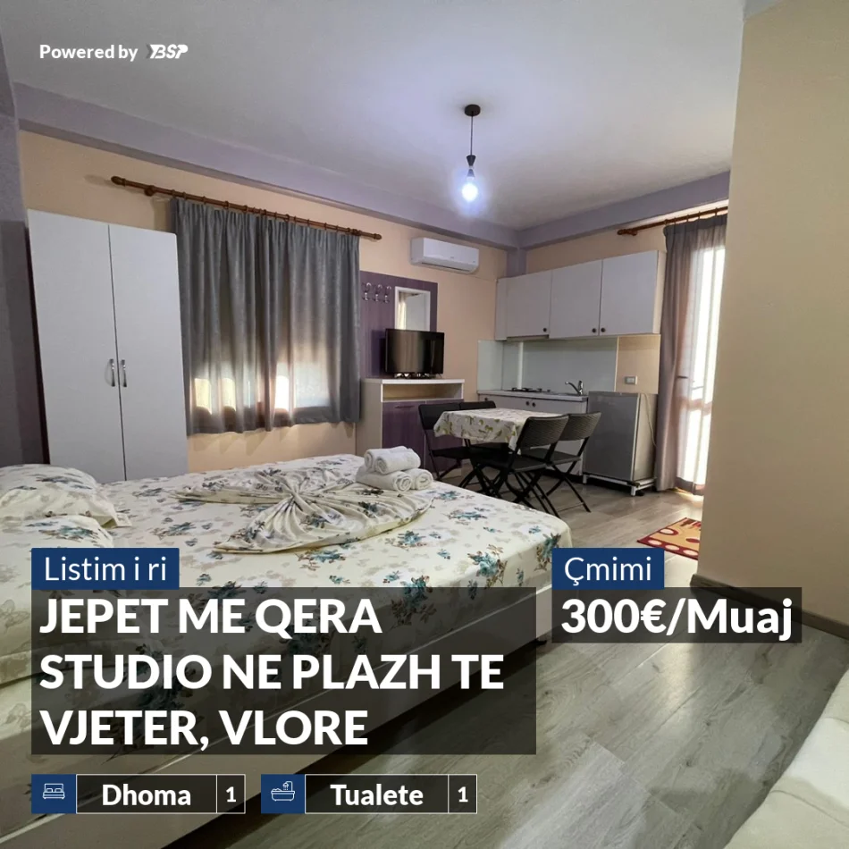 Vlore, jepet me qera garsonier 1+1 , 300 € (PLAZH I VJETER)