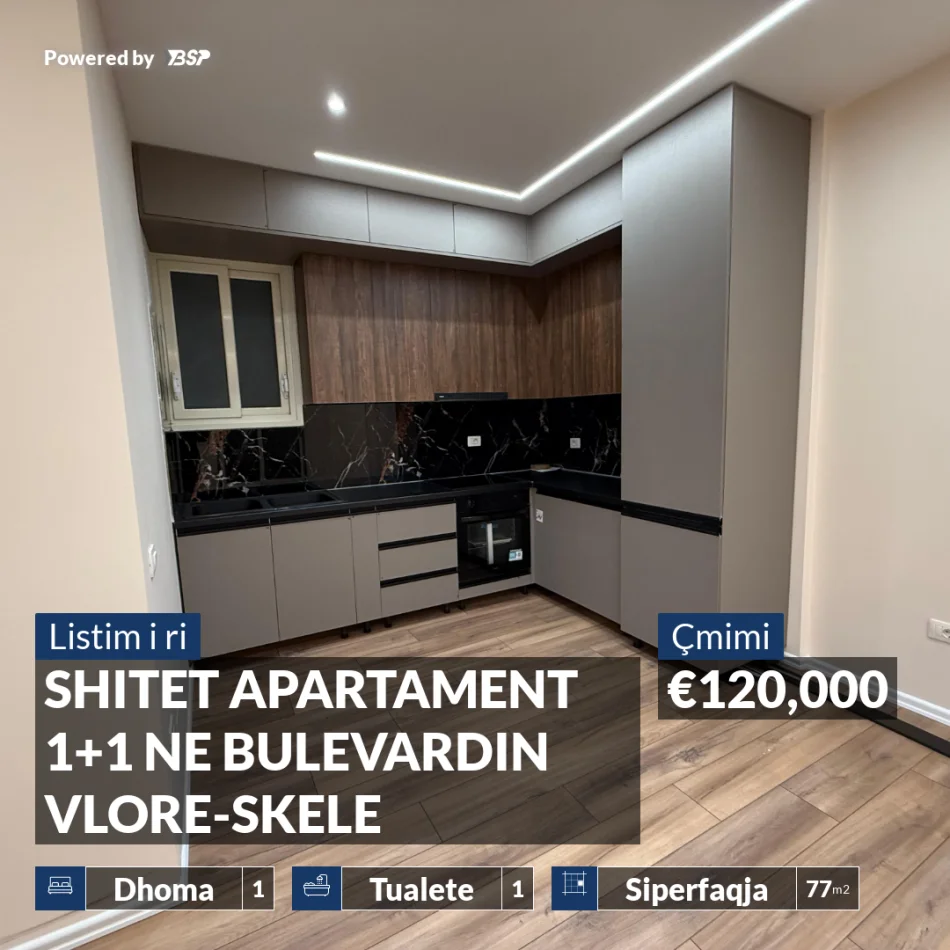 Vlore, shitet apartament 1+1+Ballkon Kati 8, 77 m² 120.000 € (KOMBINATI I PESHKUT)