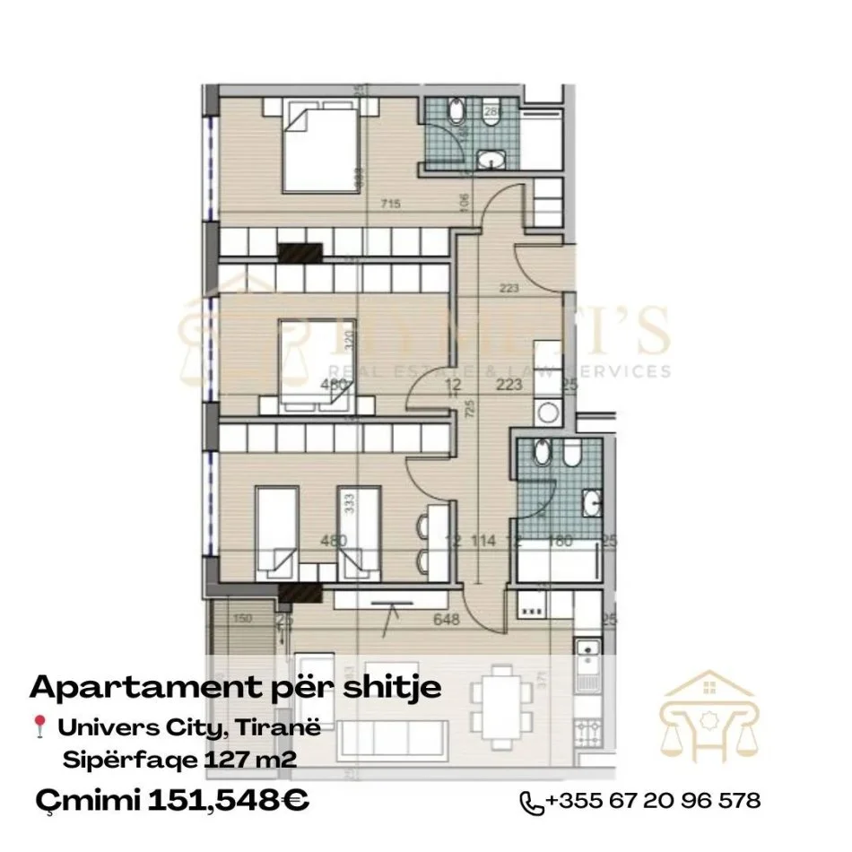 Tirane, shitet apartament 3+1+Ballkon Kati 7, 127 m² 151.548 € (Tirane, Univers City)