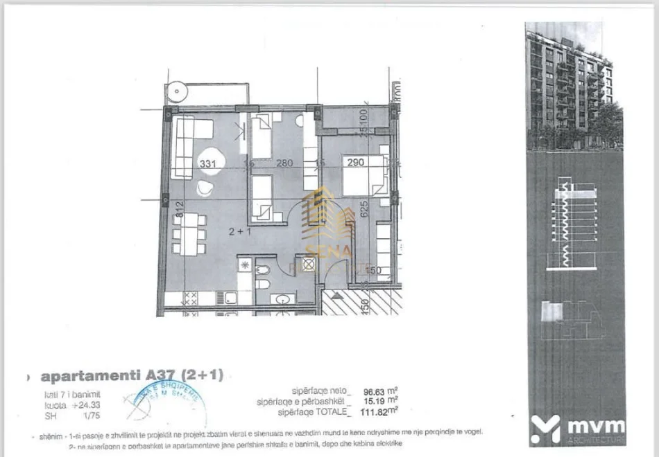 Tirane, shitet apartament 2+1+Ballkon Kati 7, 112 m² 130.000 € (Ish Fusha e Aviacionit)
