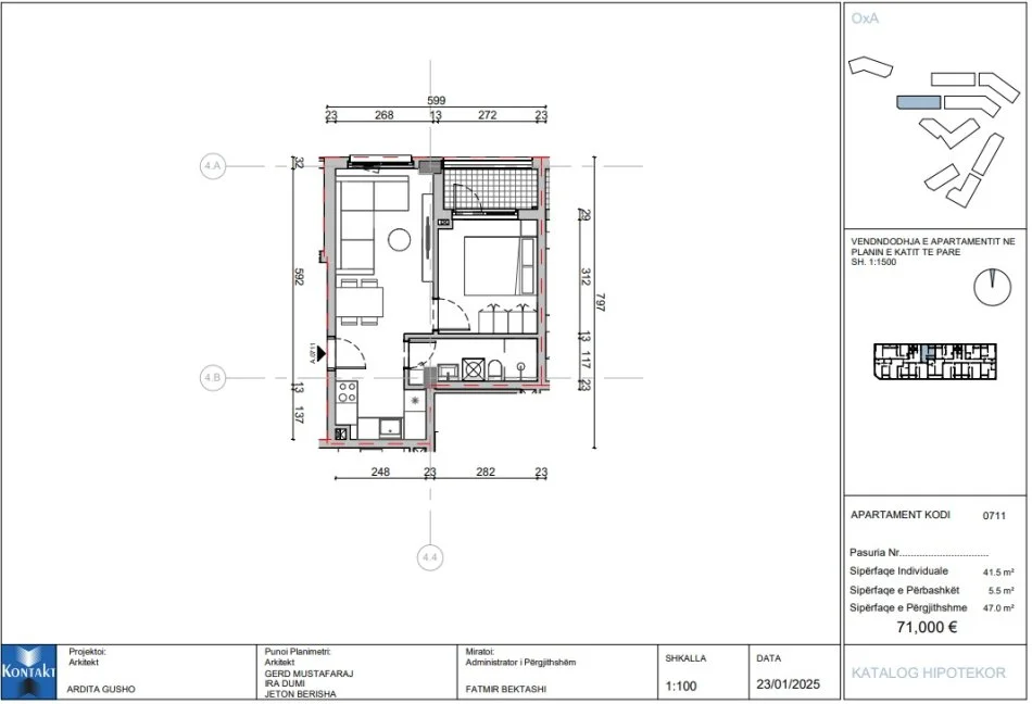 Tirane, shes apartament 1+1+Ballkon Kati 0, 47 m² 71.000 € (Rr.Dalip Topi)