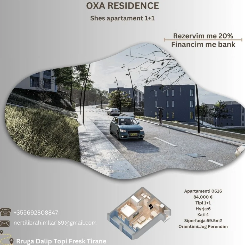 Tirane, shes apartament 1+1+Ballkon Kati 1, 60 m² 84.000 € (Rruga Dalip Topi Fresk Tirane)