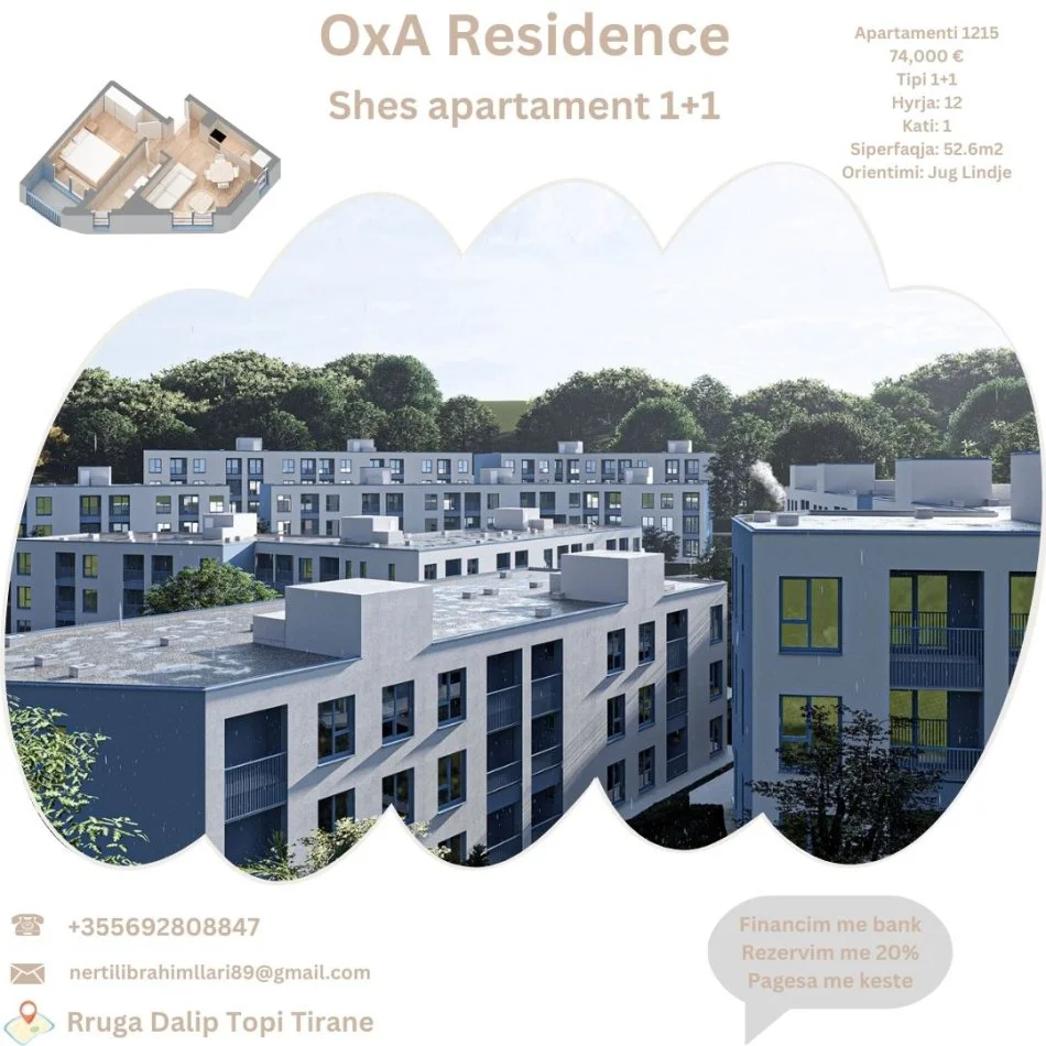 Tirane, shes apartament 1+1+Ballkon Kati 0, 53 m² 74.000 € (Rruga Dalip Topi Tirane)