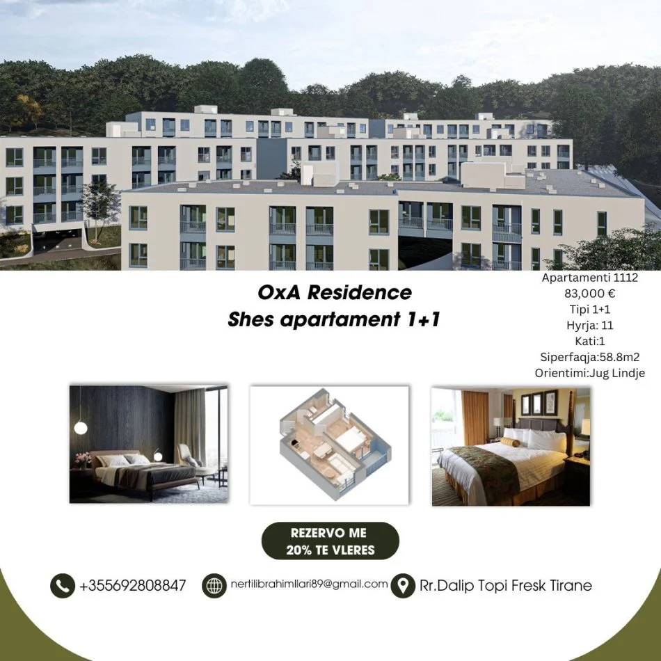 Tirane, shes apartament 1+1+Ballkon Kati 0, 59 m² 83.000 € (Rruga Dalip Topi)