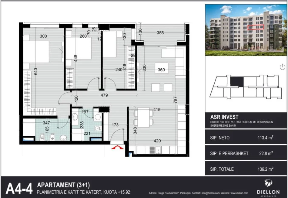 Tirane, shitet apartament 2+1, Kati 4, 