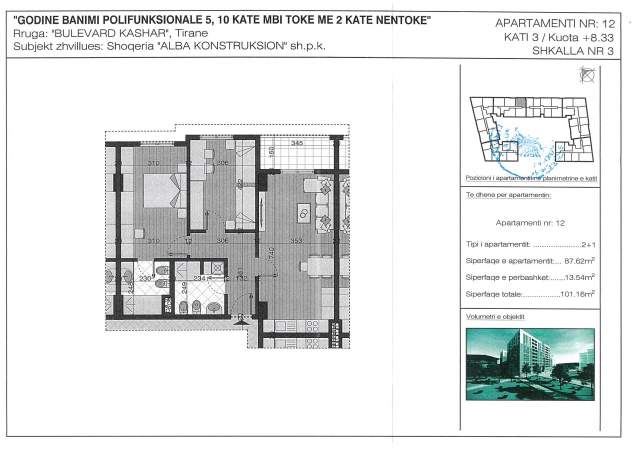 Tirane, shitet apartament Kati 3, 101 m² 78.000 Euro (Qemal Stafa)