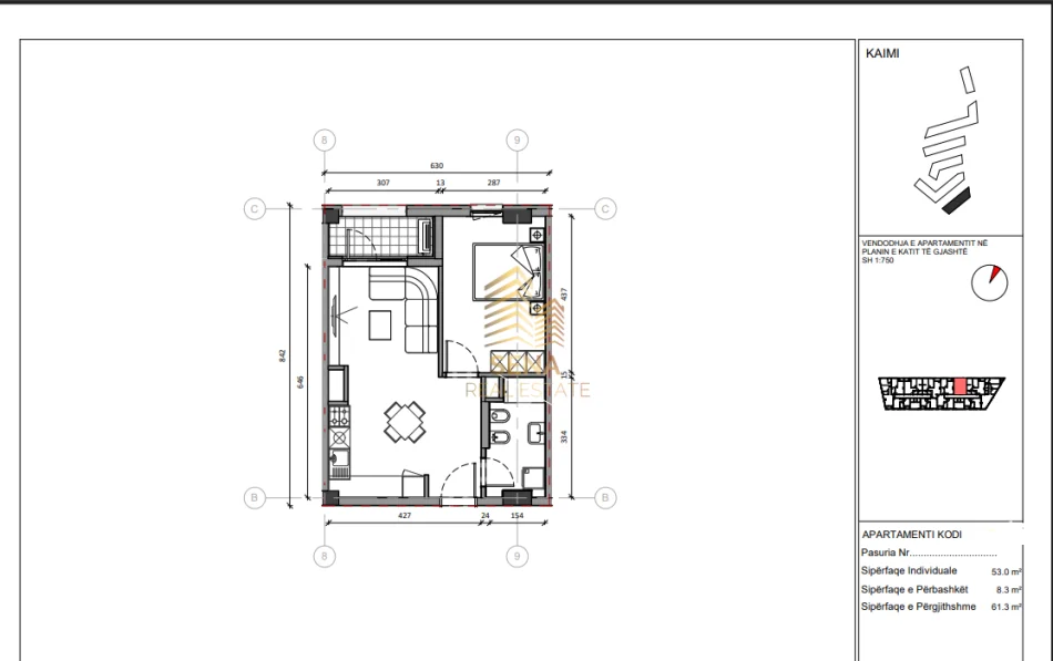 Tirane, shitet apartament 1+1+Ballkon Kati 6, 61 m² 110.000 € (Rezidenca Kaimi)