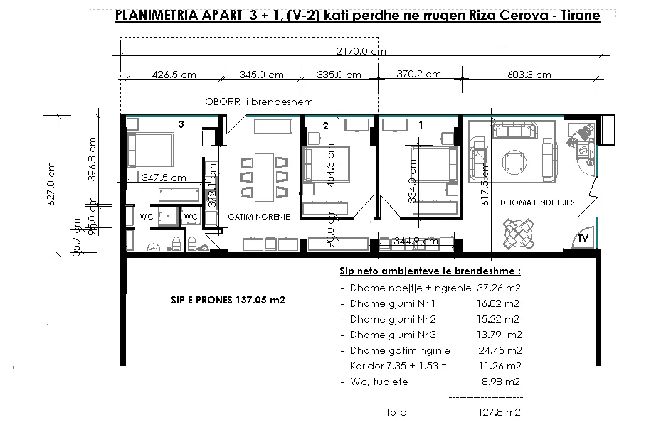 Tirane, jap me qera apartament+verande | Penthouse 3+1+Aneks+Ballkon Kati 1, 137 m² 700 € (Riza Cerova Tirane)