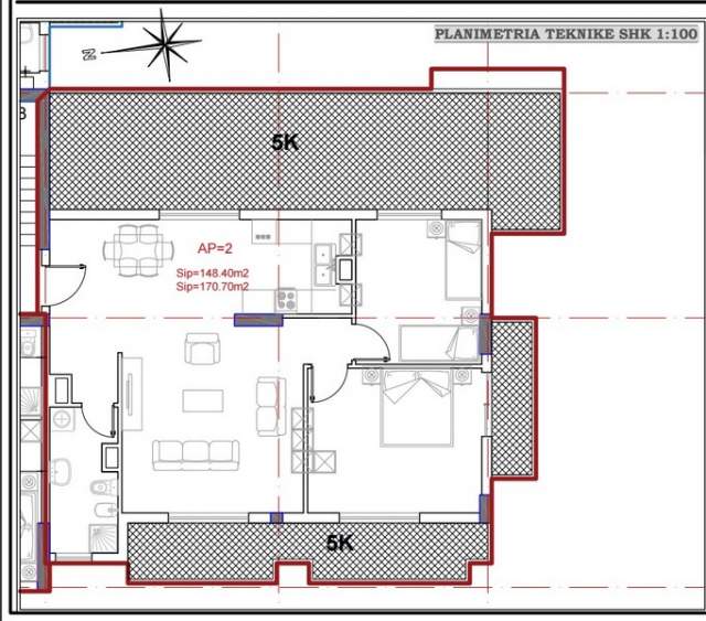 Tirane, shes apartament 3+1 Kati 6, 170 m² 180.000 Euro