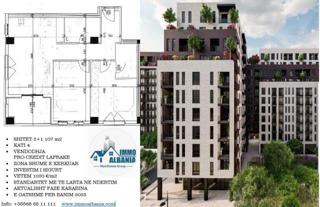 Tirane, shitet apartament 2+1 Kati 4, 107 m² 1.020 Euro/m2 (Dritan Hoxha)