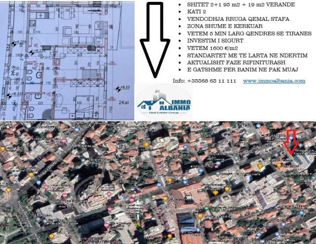 Tirane, shitet apartament 2+1+BLK Kati 2, 114 m² 1.600 Euro/m2 (Qemal Stafa)