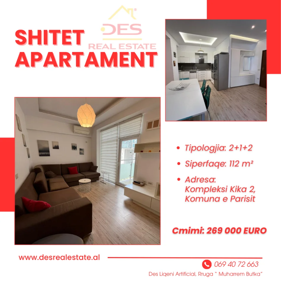 ~SHITET APARTAMENT 2+1+2, KOMPLEKSI KIKA 2, KOMUNA E PARISIT, TIRANE~