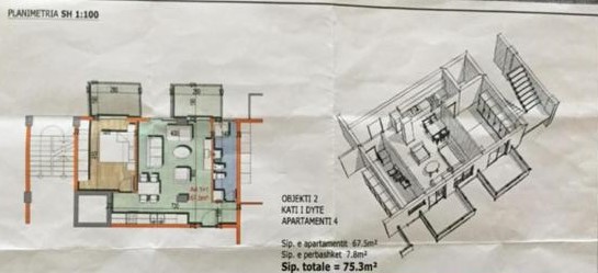 Tirane, shitet apartament 1+1+BLK Kati 2, 753 m² 75.300 Euro (Linze)