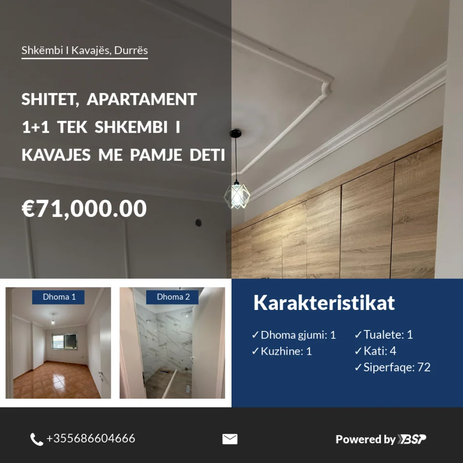 Durres, shitet apartament 1+1 Kati 4, 72 m² 71.000 € (Shkembi I Kavajes me Pamje Deti)