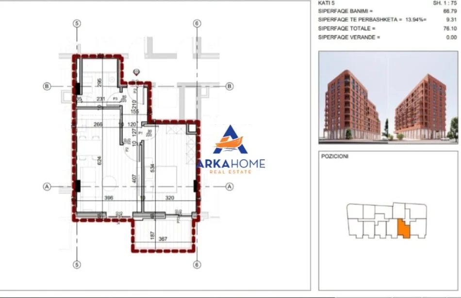 Tirane, shitet apartament 1+1+Ballkon Kati 5, 66 m² 174.395 € 